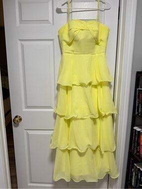 Yellow Tiered Ruffle Strapless Dress